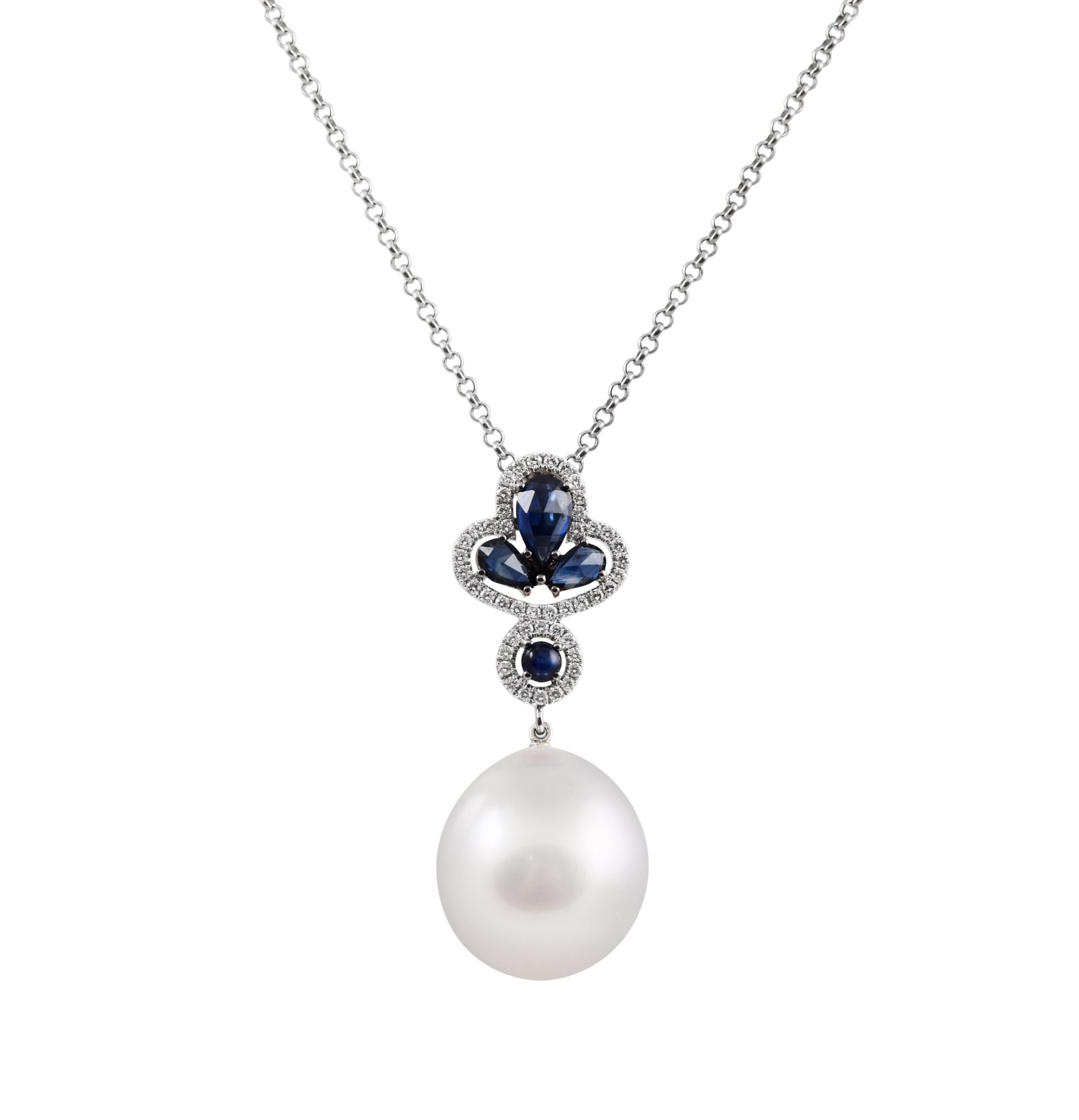 Autore fleur de lis sapphire and diamond south sea pearl Pendant ...