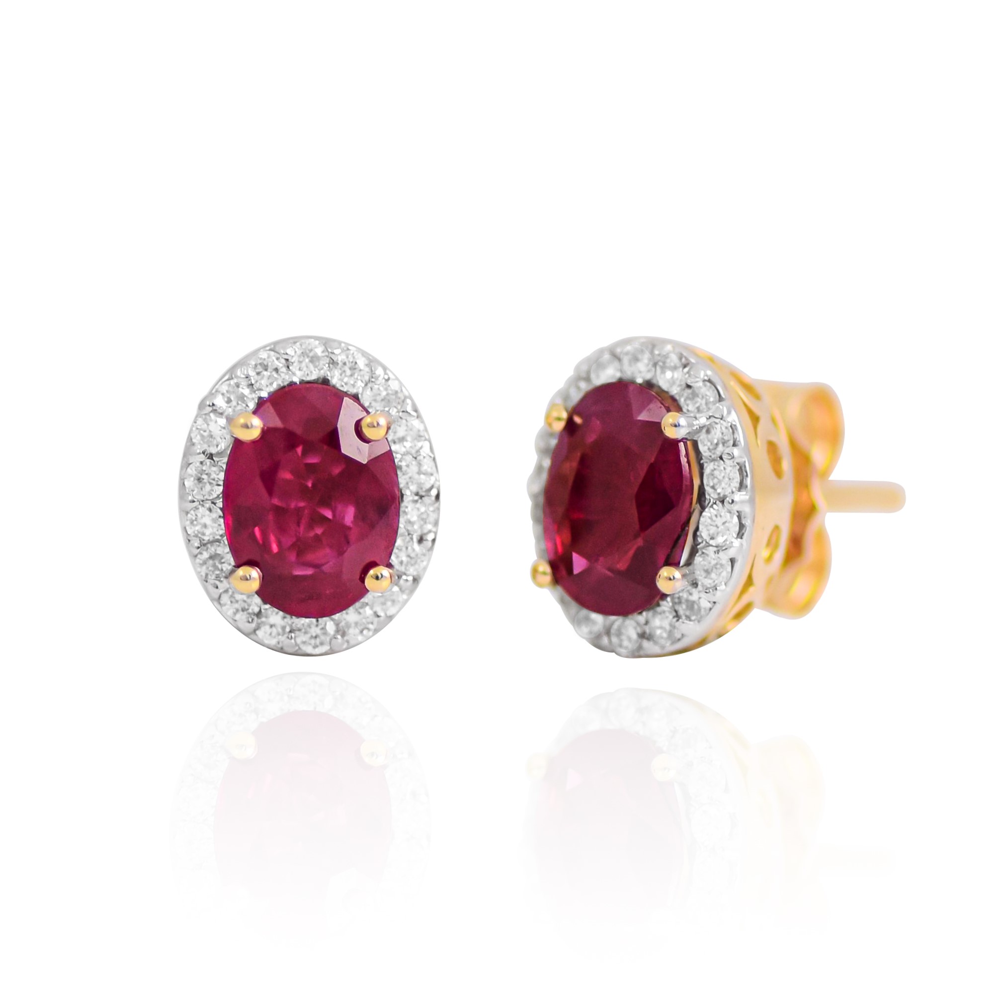 Oval Ruby and Diamond Halo Studs | C00022 • Diamonds & Pearls Perth