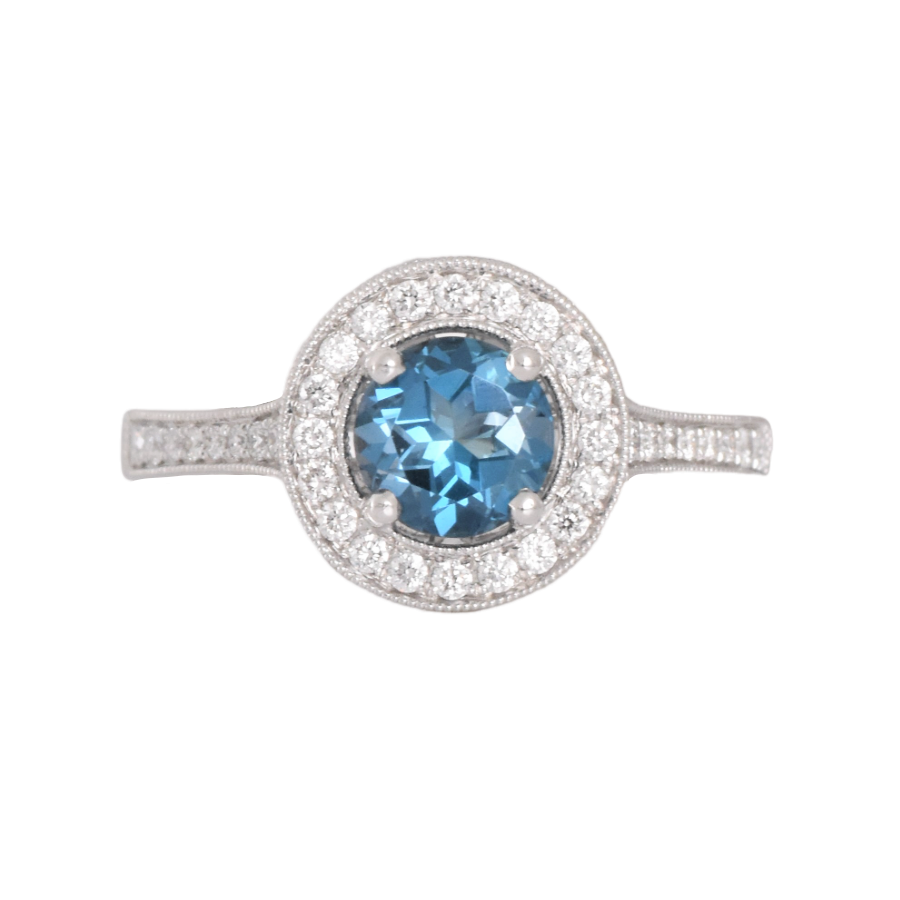 Blue topaz and diamond ring | 10K blue topaz ring with halo