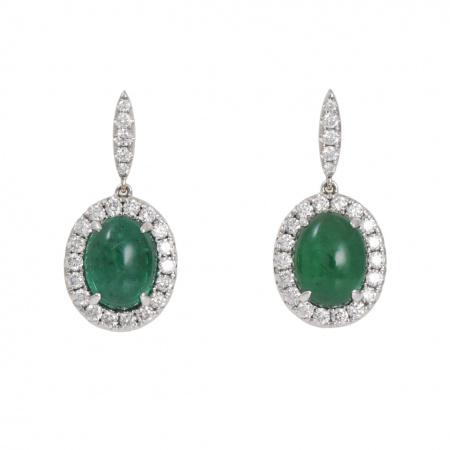 Cabochon emerald and diamond earrings