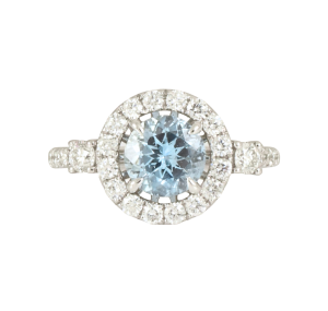 Aquamarine and Diamond Halo Ring