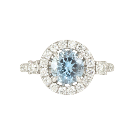 Aquamarine and Diamond Halo Ring