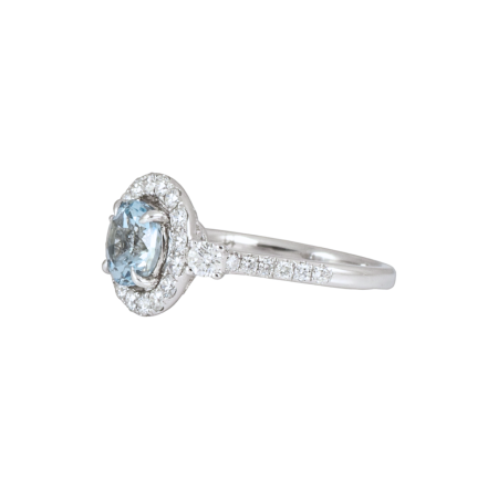 Aquamarine and Diamond Halo Ring