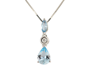 Aquamarine and Diamond Three Stone Necklace