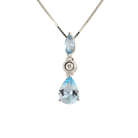 Aquamarine and Diamond Three Stone Necklace